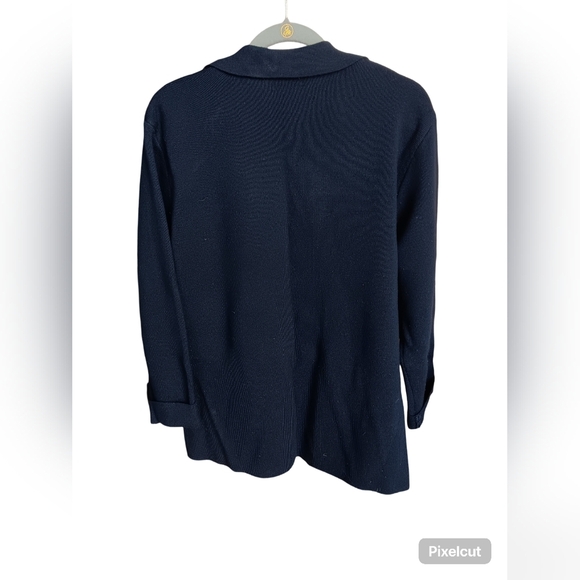 Women's Liz Claiborne navy wool zip-front sweater size L - Picture 2 of 4